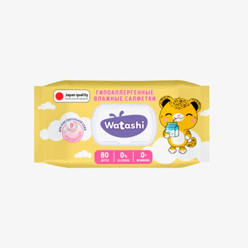 Влажные салфетки Watashi детские 0+ 80шт