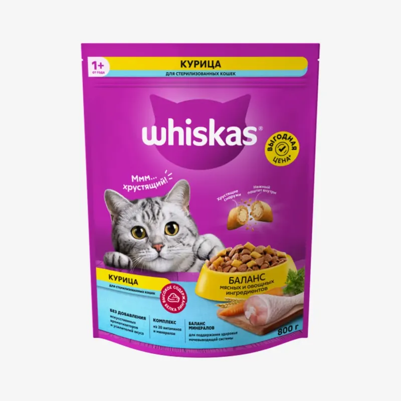 Сухой корм Whiskas паштет для стерилизованных кошек с курицей, 800 г