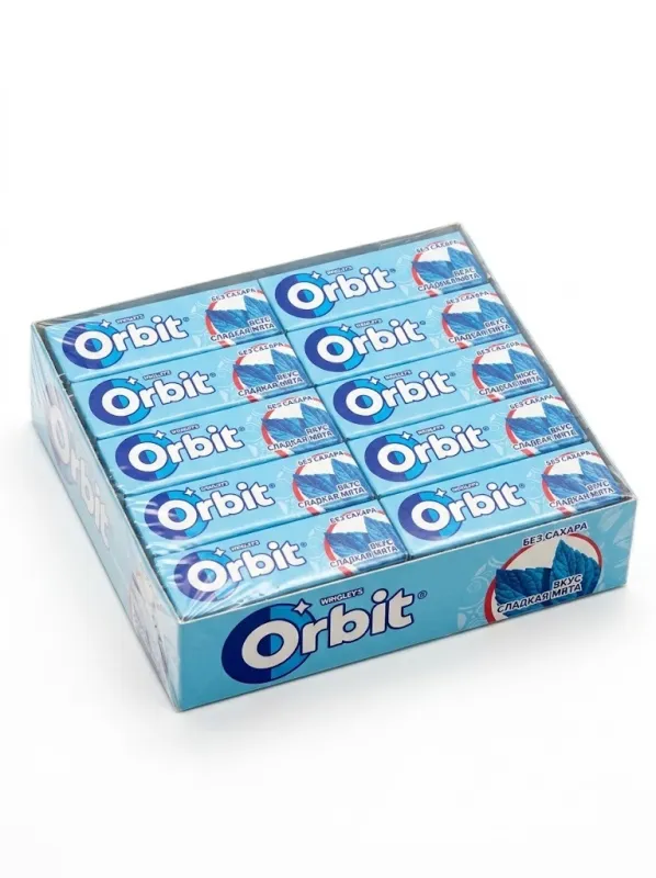 Жевательная резинка Orbit «Сладкая мята» без сахара (блок 30 пачек х 13,6 г / 408 г)