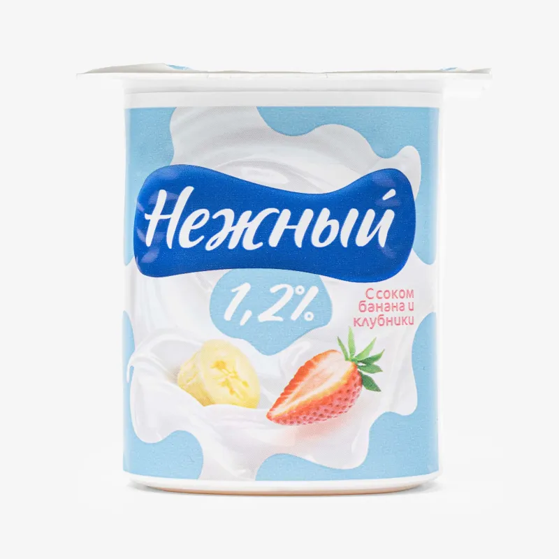 Йогурт Нежный банан-клубника 1.2%, 100 г