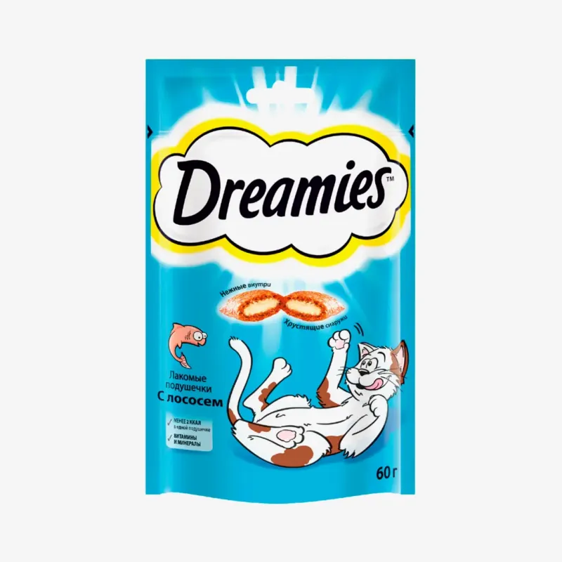 Лакомство Dreamies для кошек подушечки с&nbsp;лососем, 60 г
