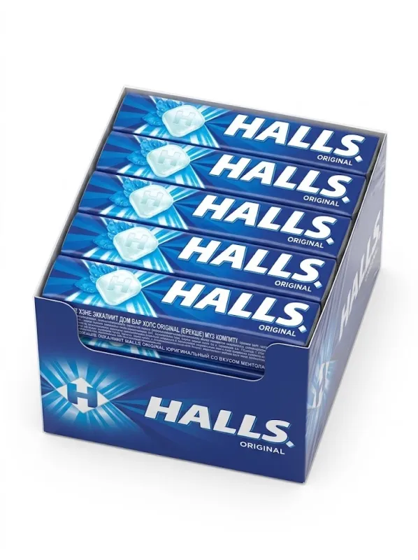 Леденцы Halls Original со вкусом ментола и эвкалипта (блок 20 пачек х 25,2 г / 504 г)
