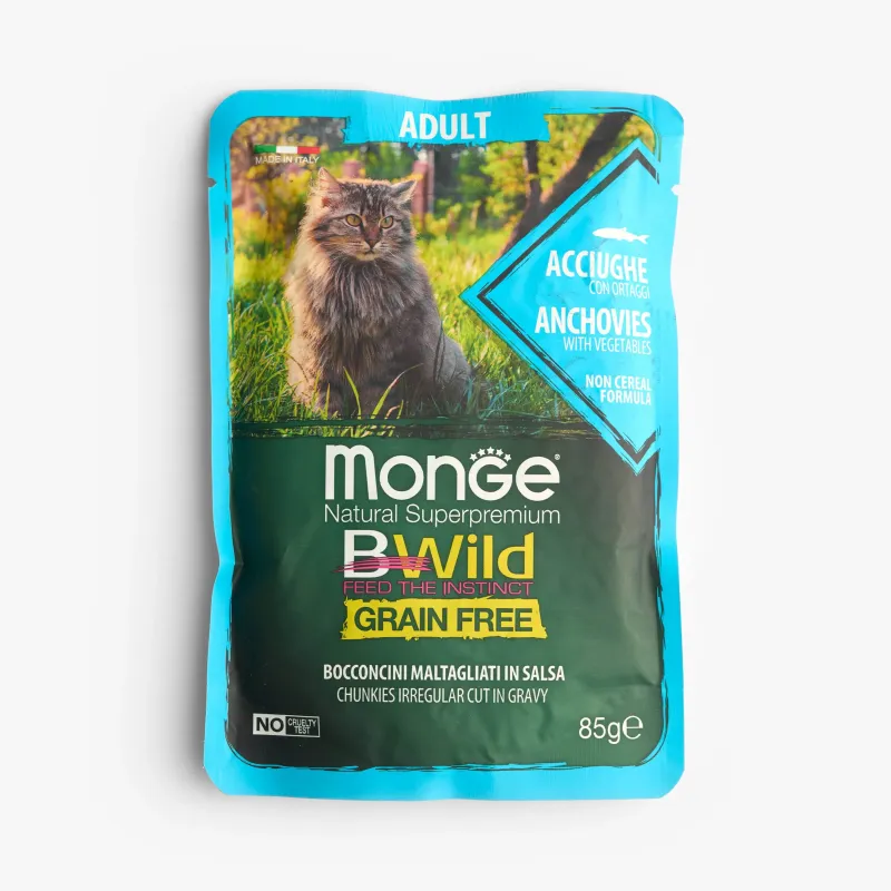 Корм Monge BWild Wet Food влажный для стерилизованных кошек с анчоусом и овощами, 85 г