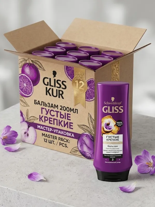 Бальзам Gliss Kur 200 мл «Густые и крепкие» — оптовая упаковка 12 шт