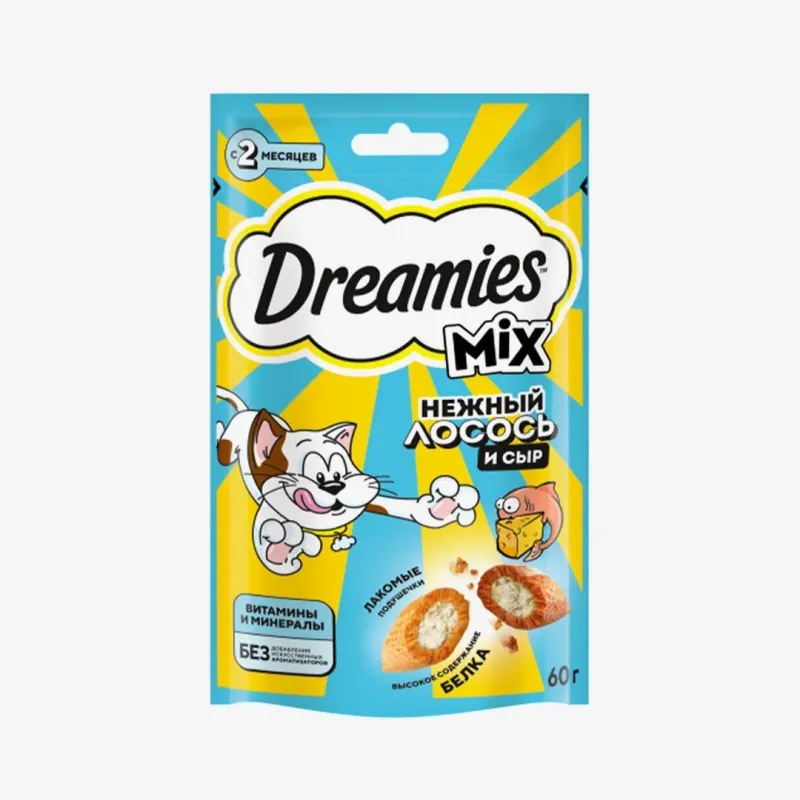 Лакомство Dreamies Mix с лососем и сыром для взрослых кошек, 60 г
