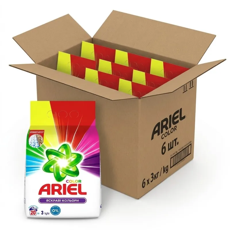 Стиральный порошок Ariel Color «Яркие цвета», 3 кг (Оптовая упаковка: 6 шт. в коробке, общий вес 18 кг)   