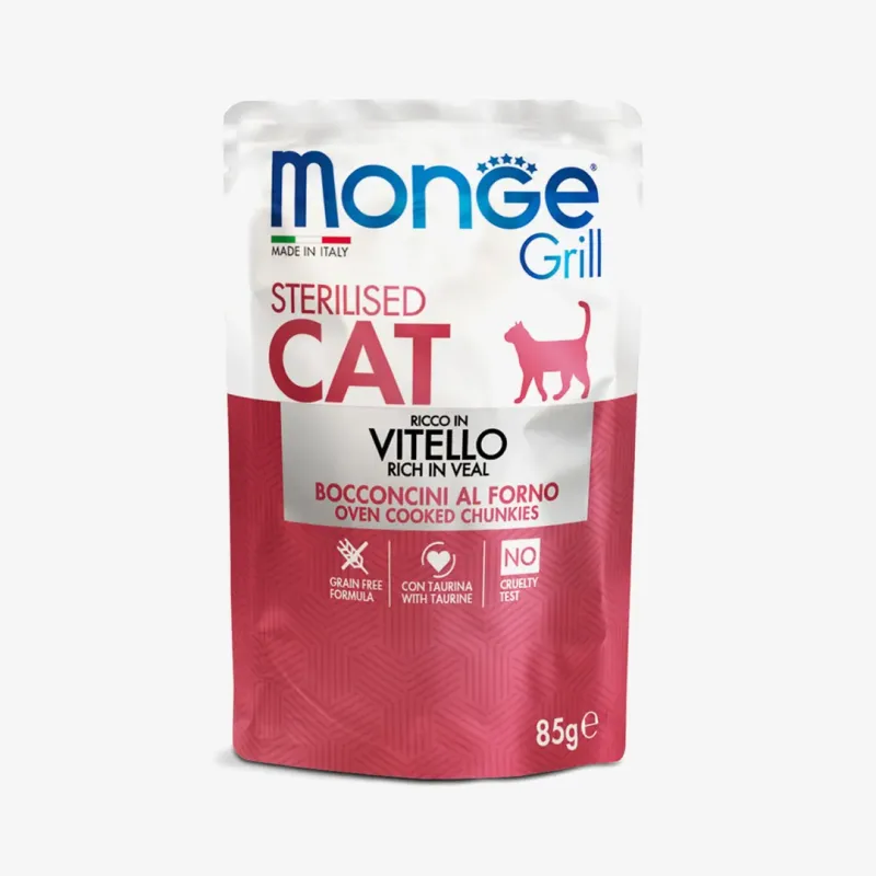 Влажные кусочки Monge cat grill для стерилизованных кошек с телятиной, 85 г