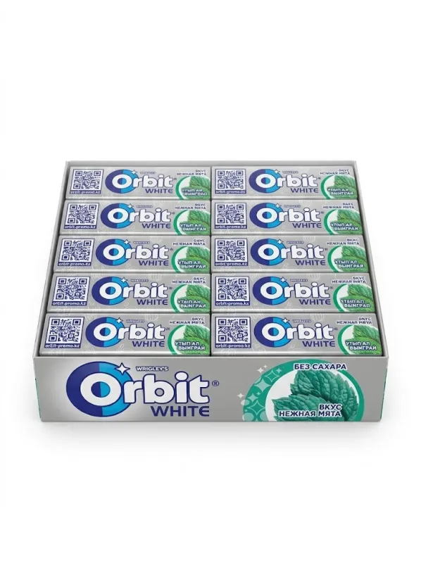 Жевательная резинка Orbit White «Нежная мята» без сахара (блок 30 пачек х 13,6 г / 408 г)