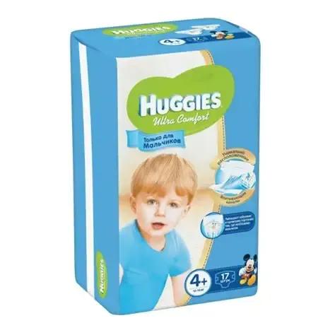 Подгузники Huggies Ultra Comfort 4+ (10-16 кг) мальчиков 17 шт