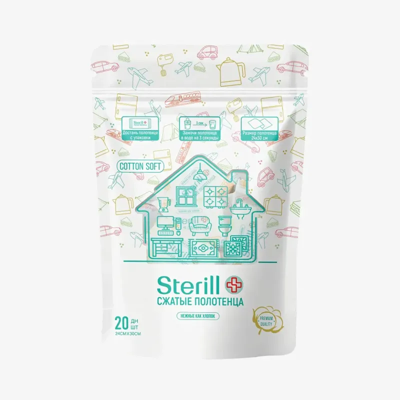 Полотенца Sterill сжатые, 24 см*30 см, 20 шт
