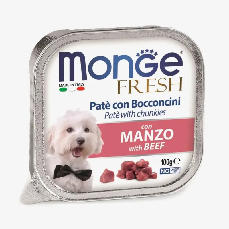 Корм Monge Fresh паштет для собак кусочки говядины, 100 г