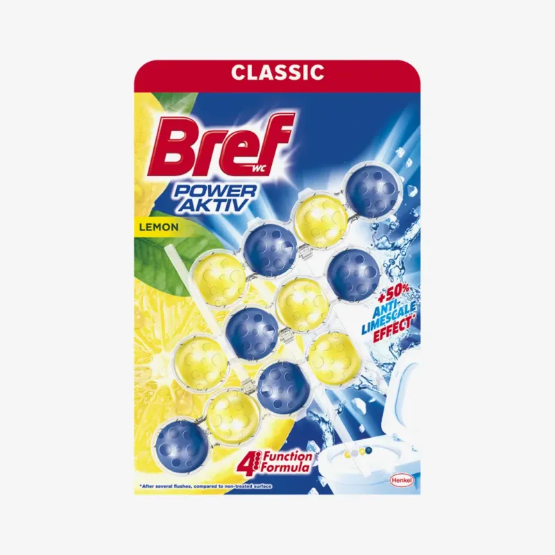 Туалетный блок Bref Power Activ Лимонная свежесть 3 шт по 50 г
