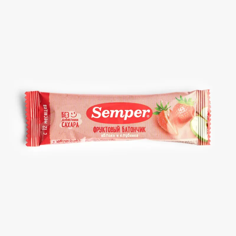 Батончик Semper фруктовый ломтик яблоко и клубника, 15 г