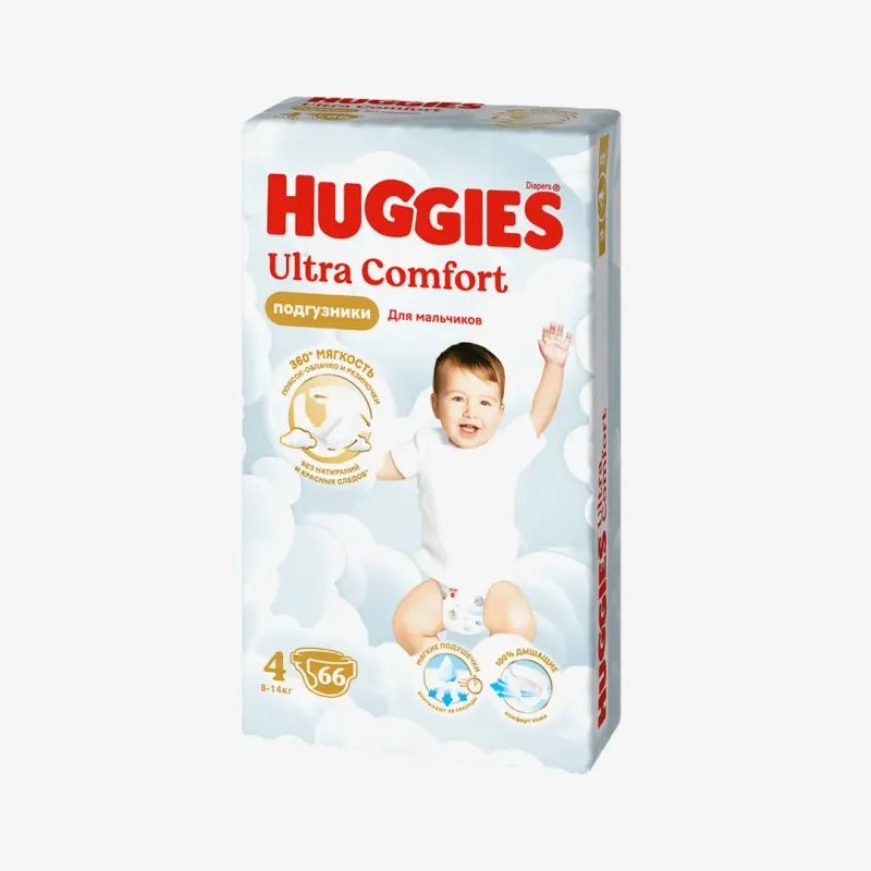 Подгузники Huggies Ultra Comfort для мальчиков 4 (8-14 кг), 66 шт