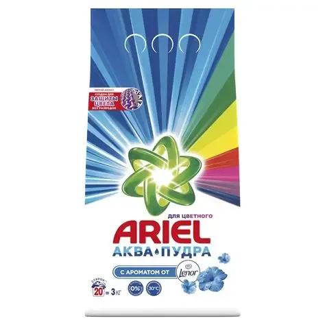 Стиральный порошок Ariel Аква Пудра «С ароматом от Lenor» для цветного белья, 3 кг