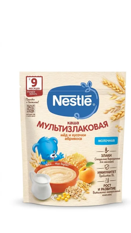 Каша молочная Nestlé мультизлаковая с мёдом и абрикосом, с 9 месяцев, 200 г