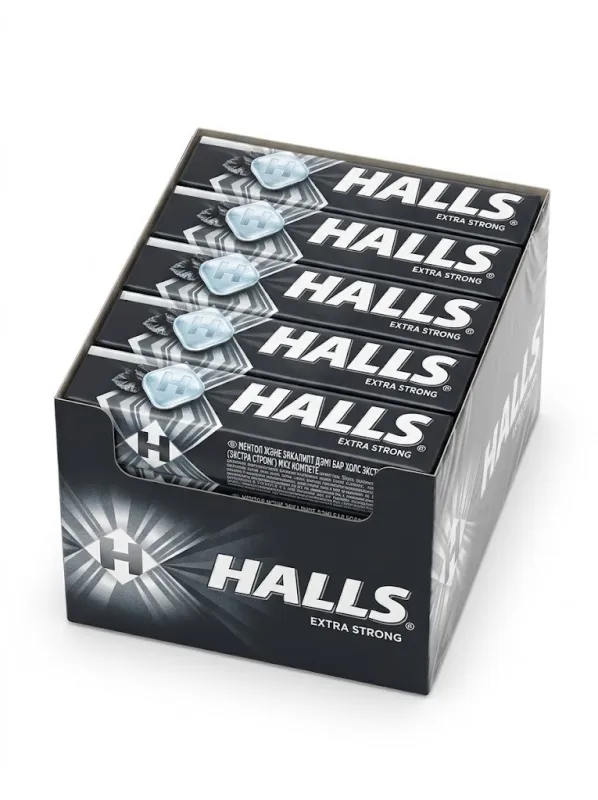 Леденцы Halls Extra Strong со вкусом ментола и эвкалипта (блок 20 пачек х 25,2 г / 504 г)