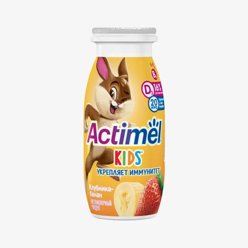 Напиток Actimel Kids кисломолочный клубника-банан, 95 г