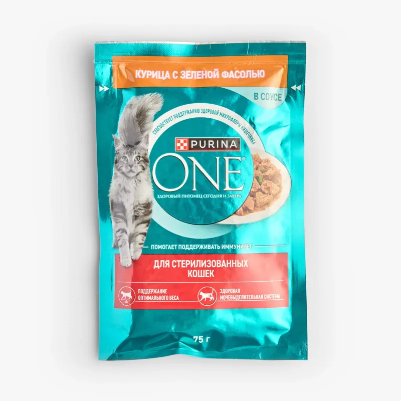 Корм Purina One влажный с курицей и зеленой фасолью для стерилизованных кошек, 75 г