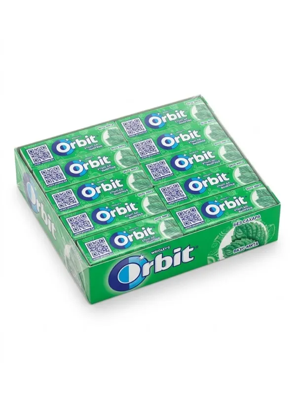 Жевательная резинка Orbit «Мята» без сахара (блок 30 пачек х 13,6 г / 408 г)
