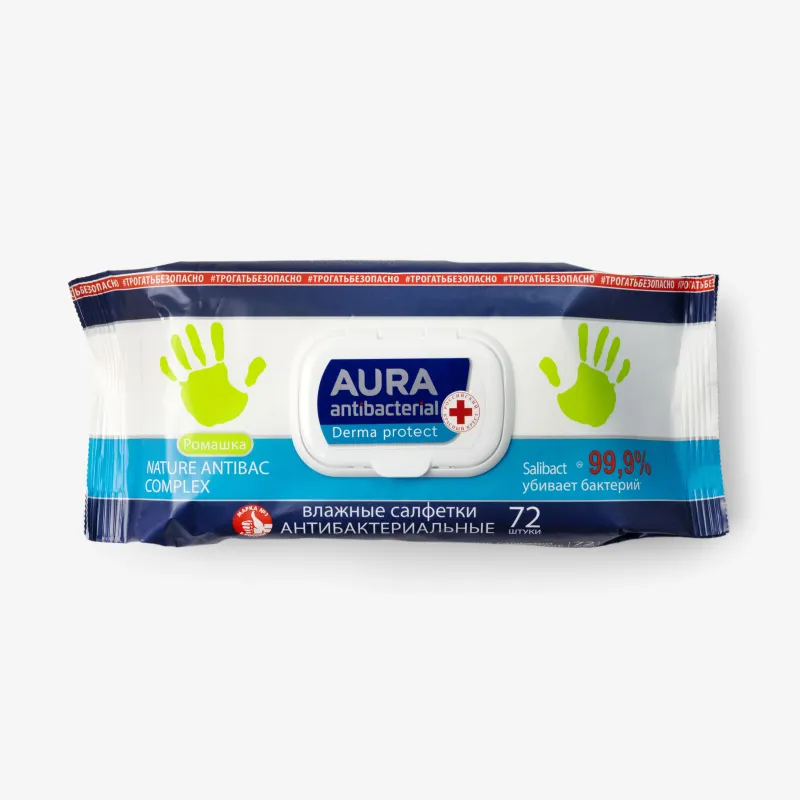 Салфетки Aura влажные, антибактериальные 72 шт