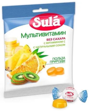 Конфеты леденцы Sula мультивитамин, без сахара 60 г