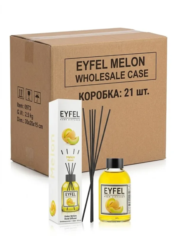 Аромадиффузор для дома EYFEL Perfume Kavun / «Дыня» с палочками (55 мл, оптовая коробка 21 шт.)