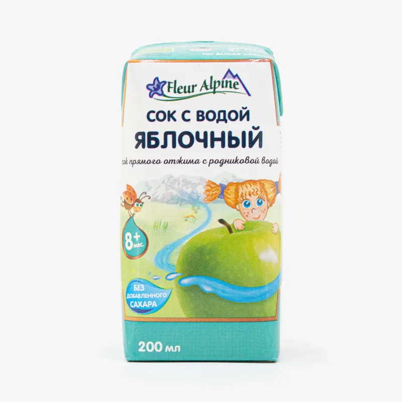  Сок органический Fleur Alpine яблочный с родниковой водой от 8+ месяцев, 200 мл