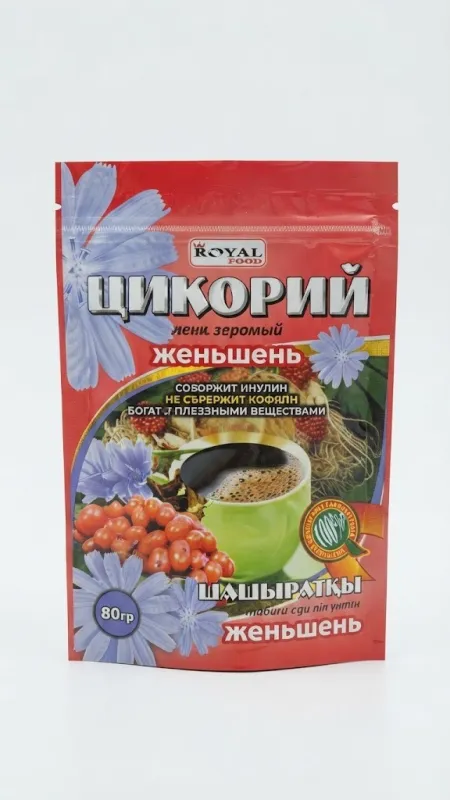 РАСТВОРИМЫЙ ЦИКОРИЙ С ЖЕНЬШЕНЕМ ROYAL FOOD (80 Г)
