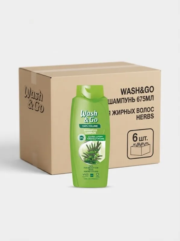 Шампунь для волос Wash & Go 675 мл для жирных волос Herbs (Коробка, 6 штук)