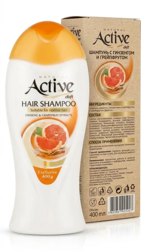 Шампунь для волос ACTIVE "Экстракт грейпфрута и женьшеня" NATURAL  400 мл, в коробке 12 шт 