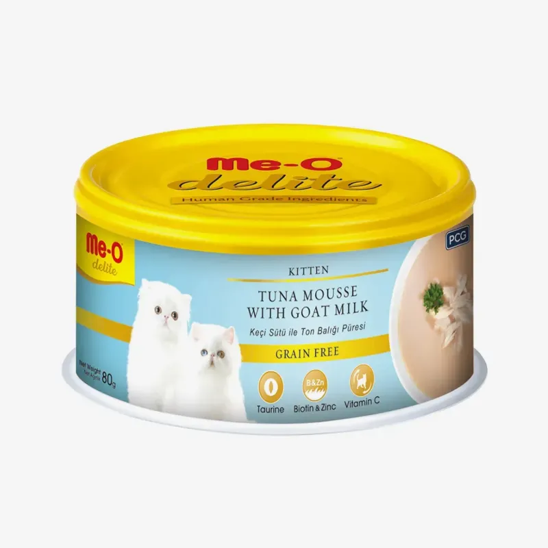 Консервы Me-O Delite для котят, мусс из тунца с козьим молоком 80 г