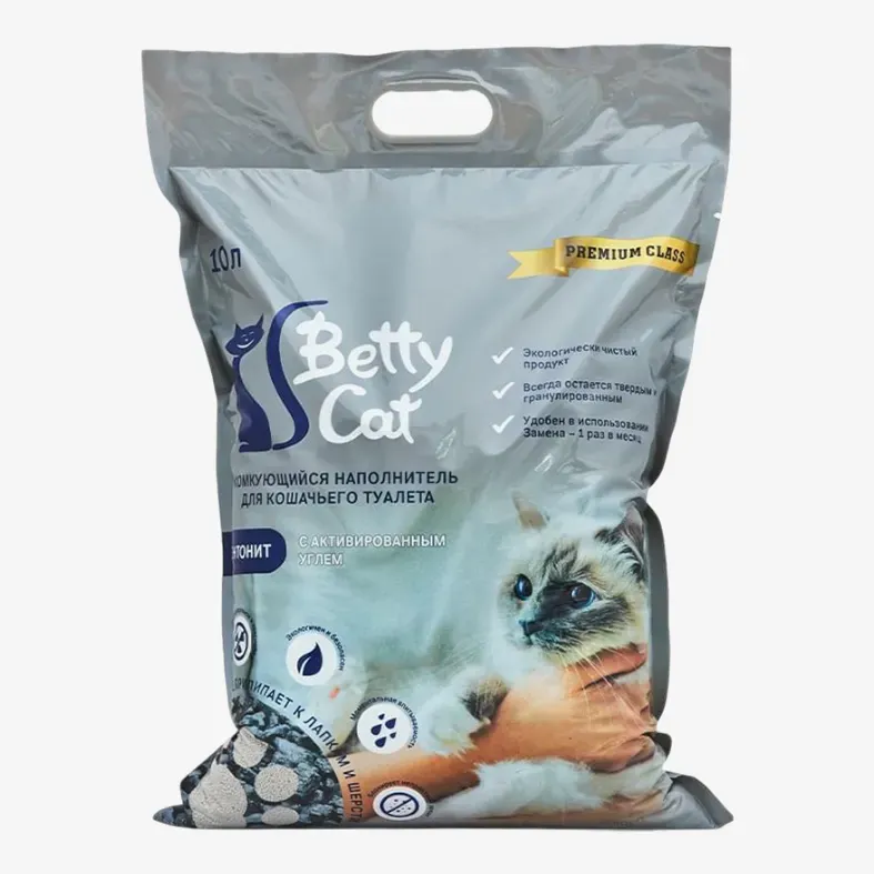 Наполнитель Betty Cat комкующийся с активированным углем, 10 л