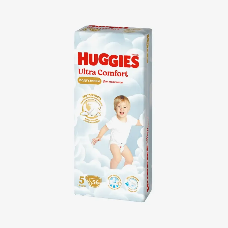 Подгузники Huggies Ultra Comfort для мальчиков 5 (12-22 кг) 56 шт