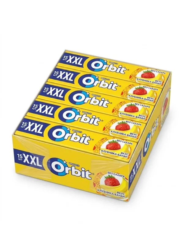 Жевательная резинка Orbit XXL «Клубника-Банан» без сахара (блок 20 пачек х 20,4 г / 408 г)