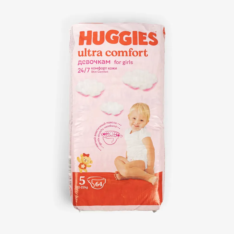 Подгузники Huggies Ultra Comfort девочкам 5/XL (12-22 кг), 64 шт