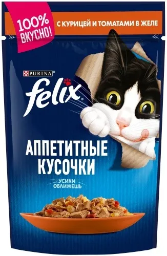 Felix Аппетитные кусочки в желе курица, томаты 75 г 