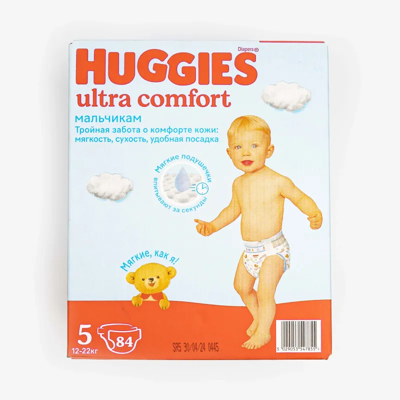 Подгузники Huggies Ultra Comfort для мальчиков 5 (12-22 кг), 84 шт