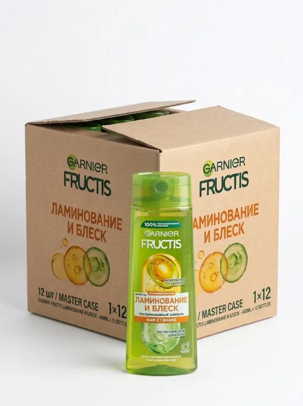 Шампунь Garnier Fructis 400 мл «Ламинирование и Блеск» — оптовая упаковка 12 шт