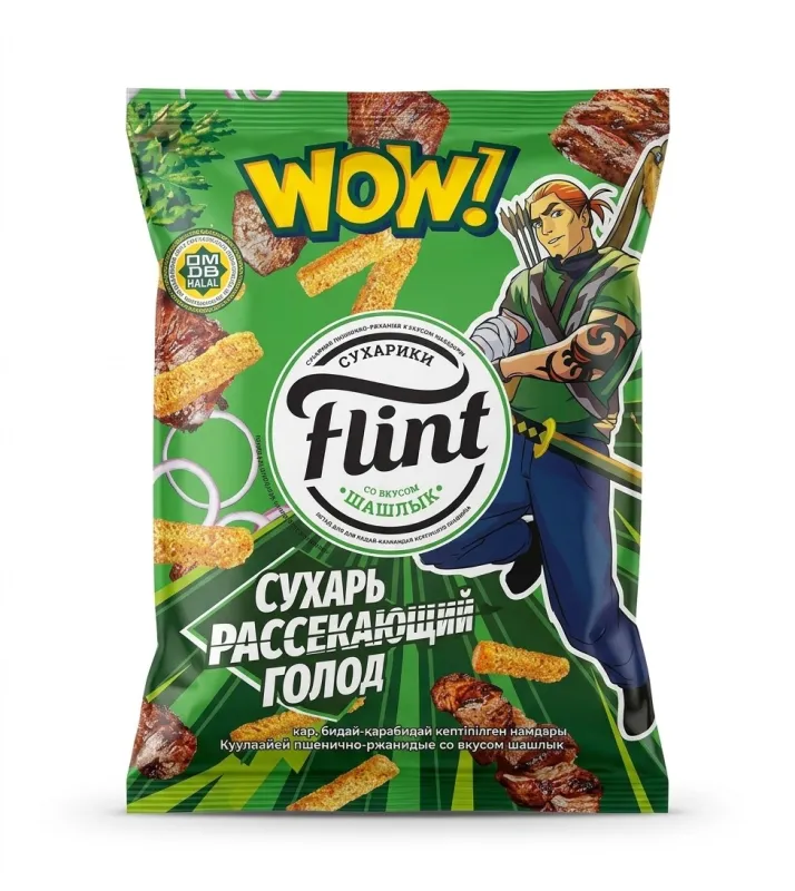 Сухарики пшенично-ржаные Flint WOW шашлык 190 г 