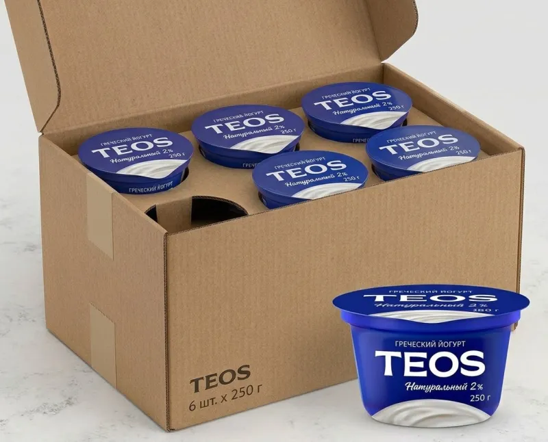 Греческий Йогурт "TEOS" Натуральный, 2%, 250гр, коробка 6шт.