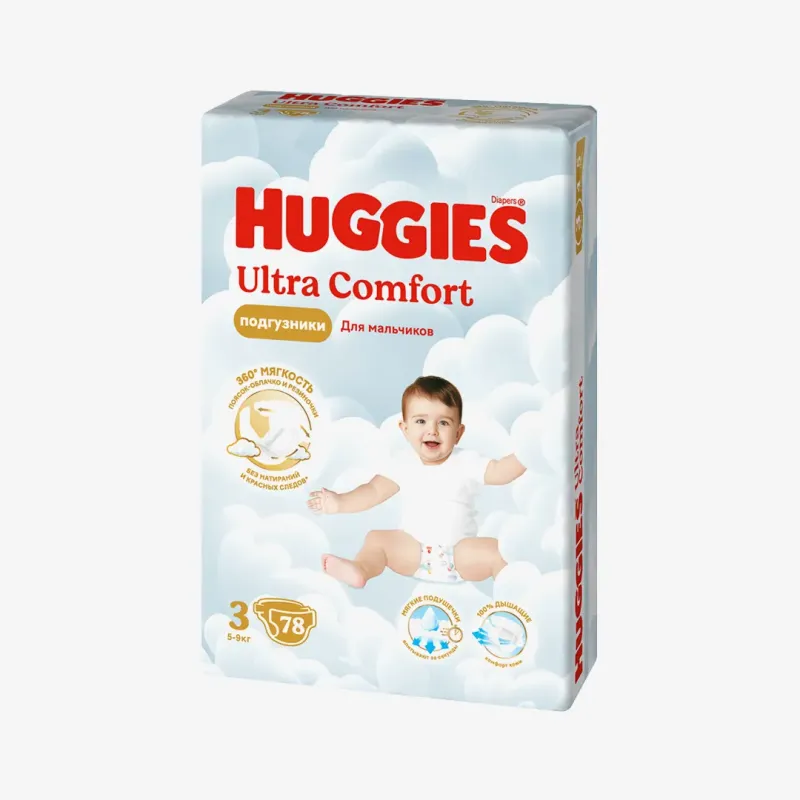 Подгузники Huggies Ultra Comfort для мальчиков 3 (5-9 кг), 78 шт