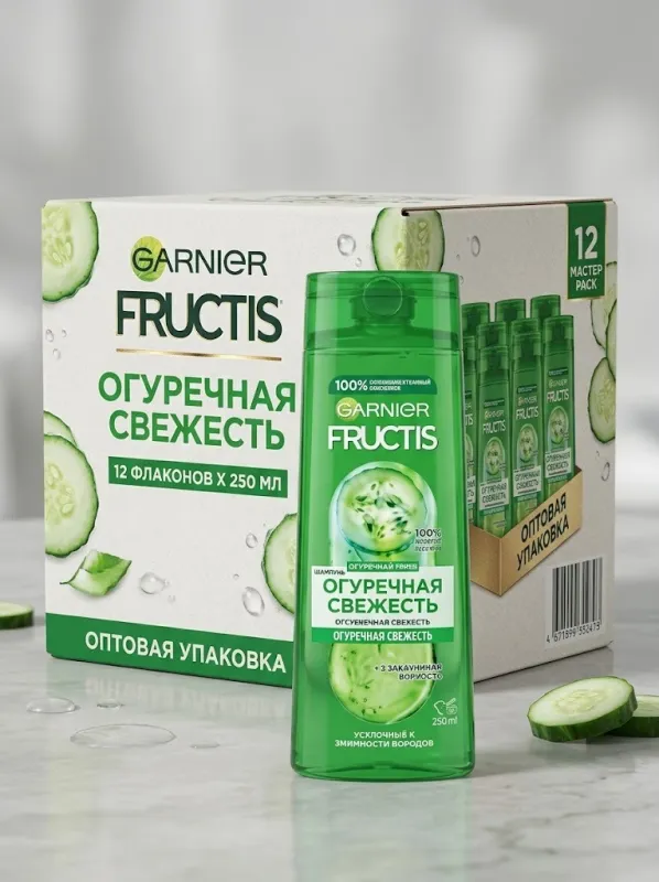 Шампунь Garnier Fructis 400 мл «Огуречная свежесть» — оптовая упаковка 12 шт  