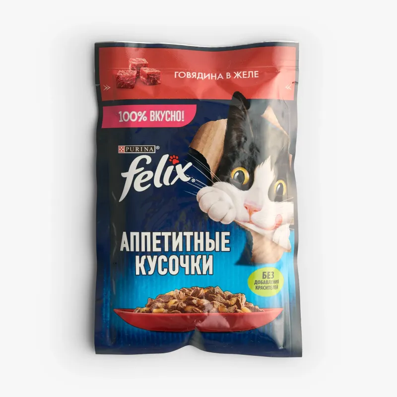 Корм Felix влажный для кошек аппетитные кусочки говядина, 75 г