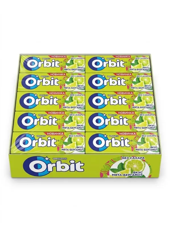 Жевательная резинка Orbit «Мята-Бергамот» без сахара (блок 30 пачек х 13,6 г / 408 г)
