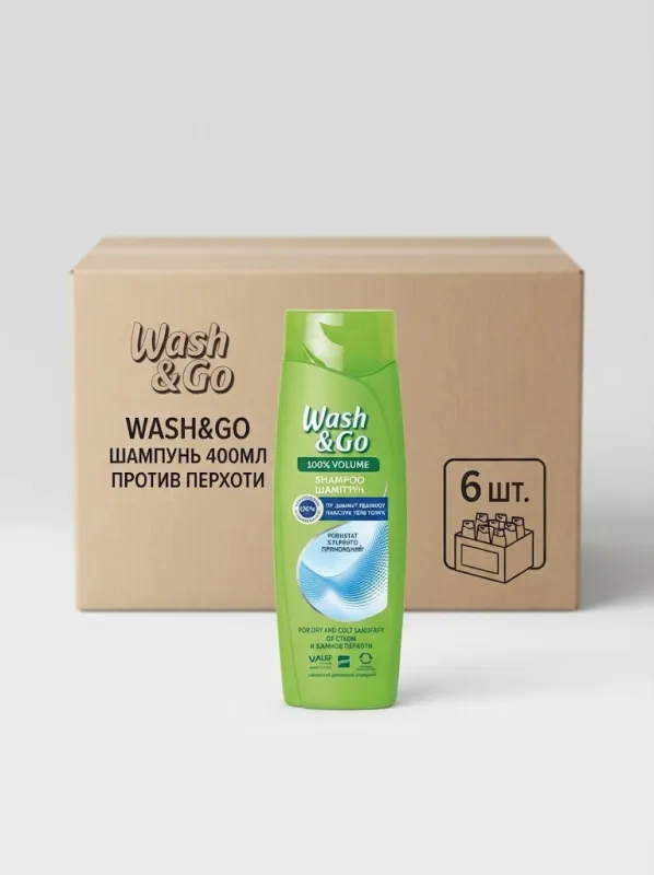 Шампунь для волос Wash & Go 400 мл против перхоти (Коробка, 6 штук)