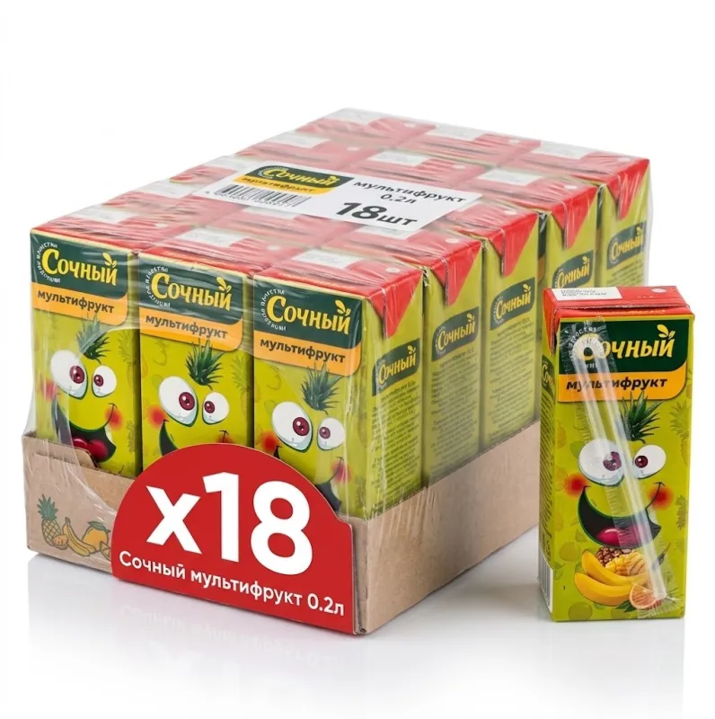 Нектар Сочный Мультифрукт, 0.2 л в упаковке по 18шт