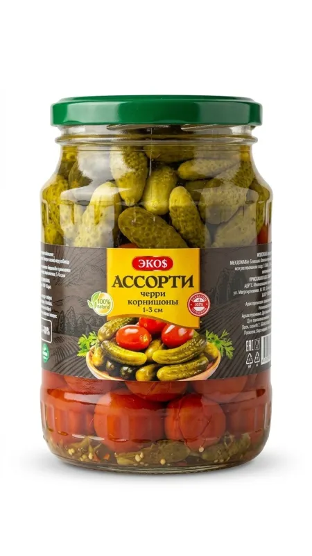  Овощное ассорти «Черри и корнишоны 1–3 см» торговой марки «ЭКО$» 670гр
