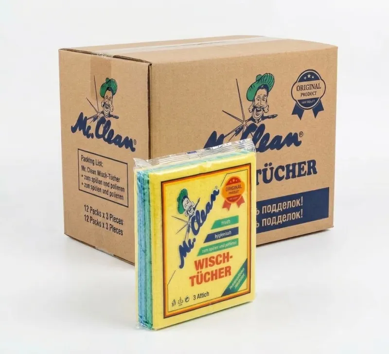 Тряпки хозяйственные Mr. Clean Wisch-Tücher универсальные для уборки в коробке, жёлтые