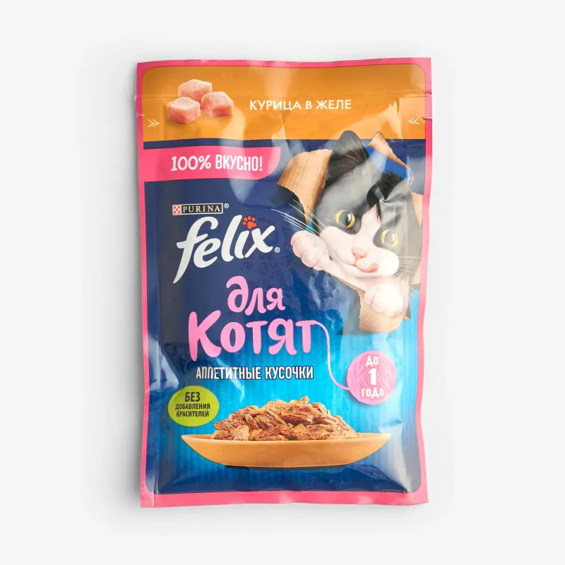 Корм Felix влажный курица в желе для котят, 75 г